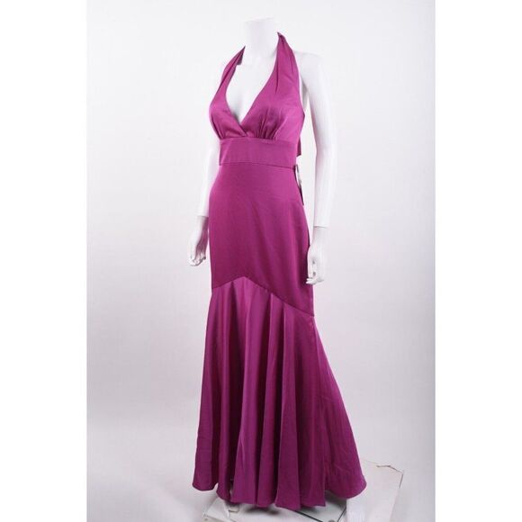 Theia Womens Celeste Satin Halterneck Gown Dress Sz 4 Small Purple 8817578 NWT - Picture 4 of 6